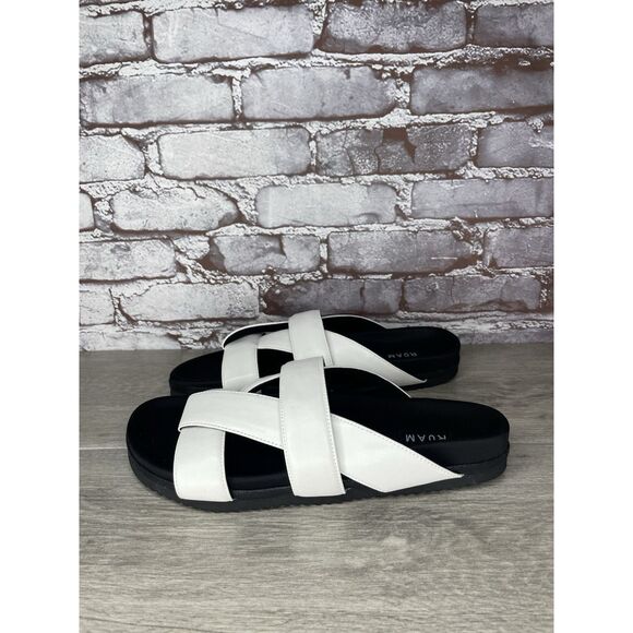 Roam White Leather Ribbon Open Toe Straps Slides Sandals Women Sz 41EU/10.5M US - Picture 1 of 16
